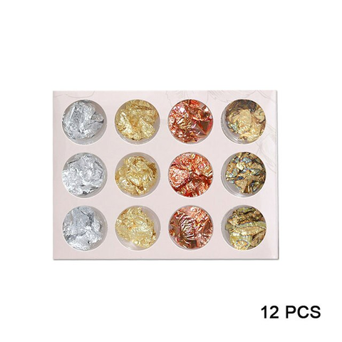 Metallic nail art foil (12 pcs/pack), multicoloured