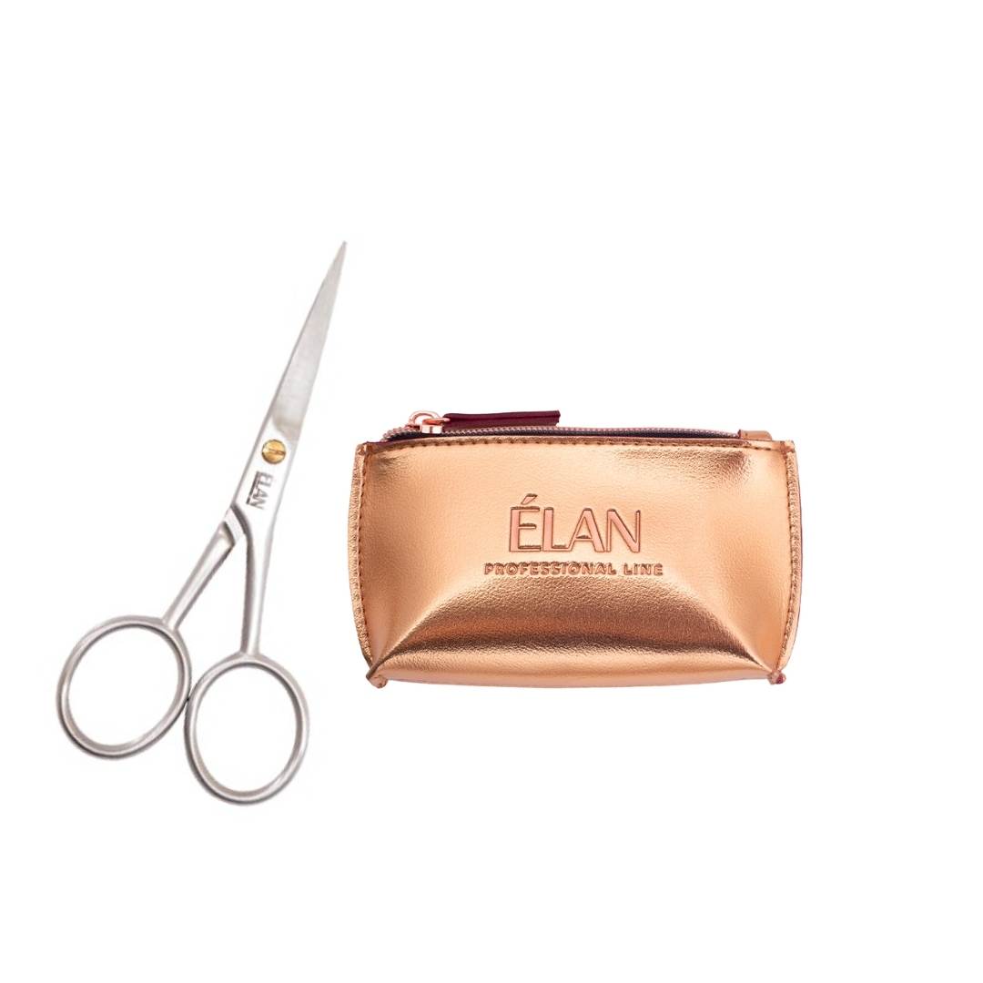 Elan Silver eyebrow scissors with Elan Gold case