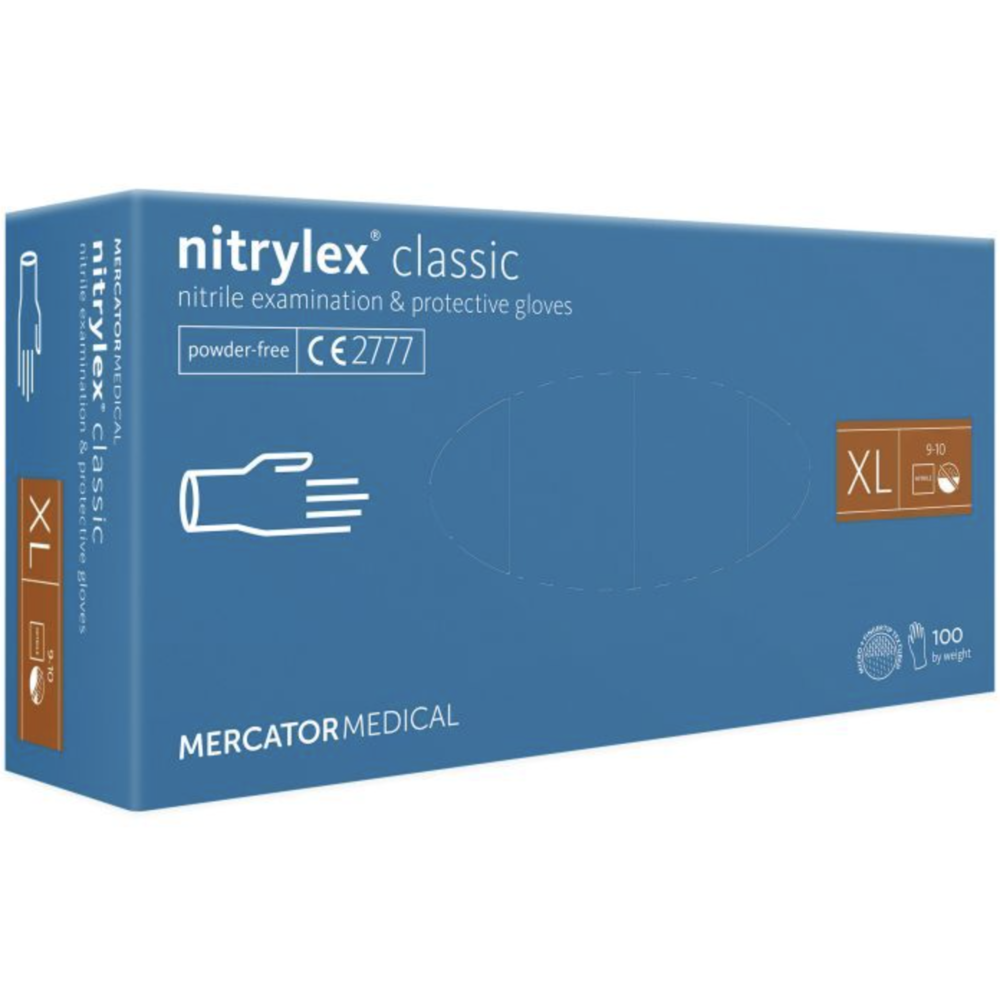 Mercator Nitrylex Classic nitrila cimdi bez pulvera XL (100 gab.), zili