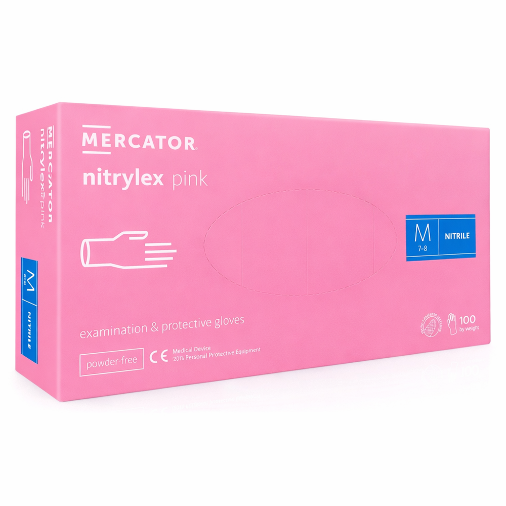Rękawiczki nitrylowe Mercator Nitrylex Pink bezpudrowe M (100 szt. op.), różowe