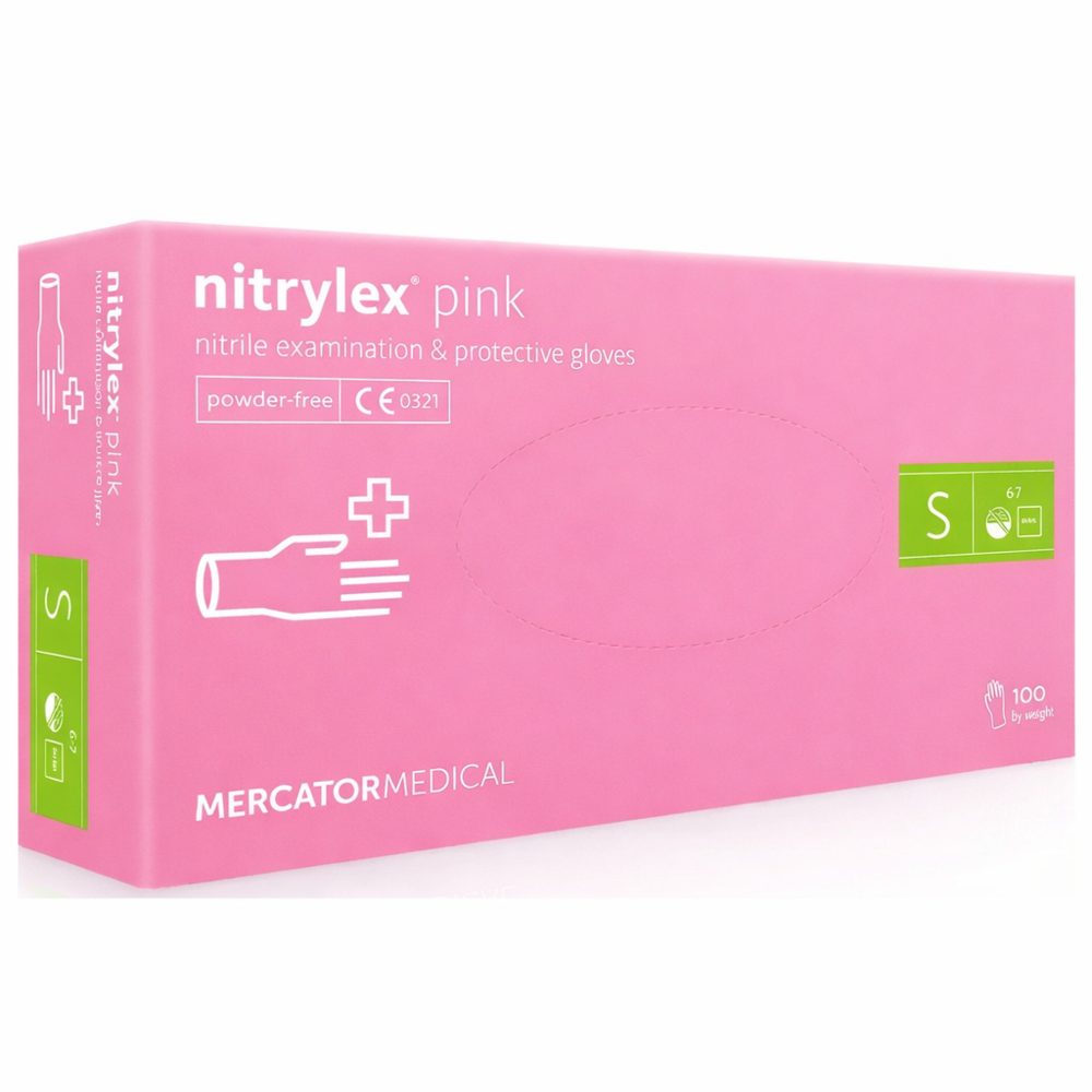 Mercator Nitrylex Pink powder-free nitrile gloves S (100 pcs pack), pink