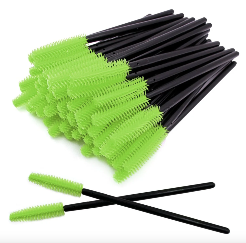 Eyelash brush silicone handle black, light green bristles (50 pcs. pack)