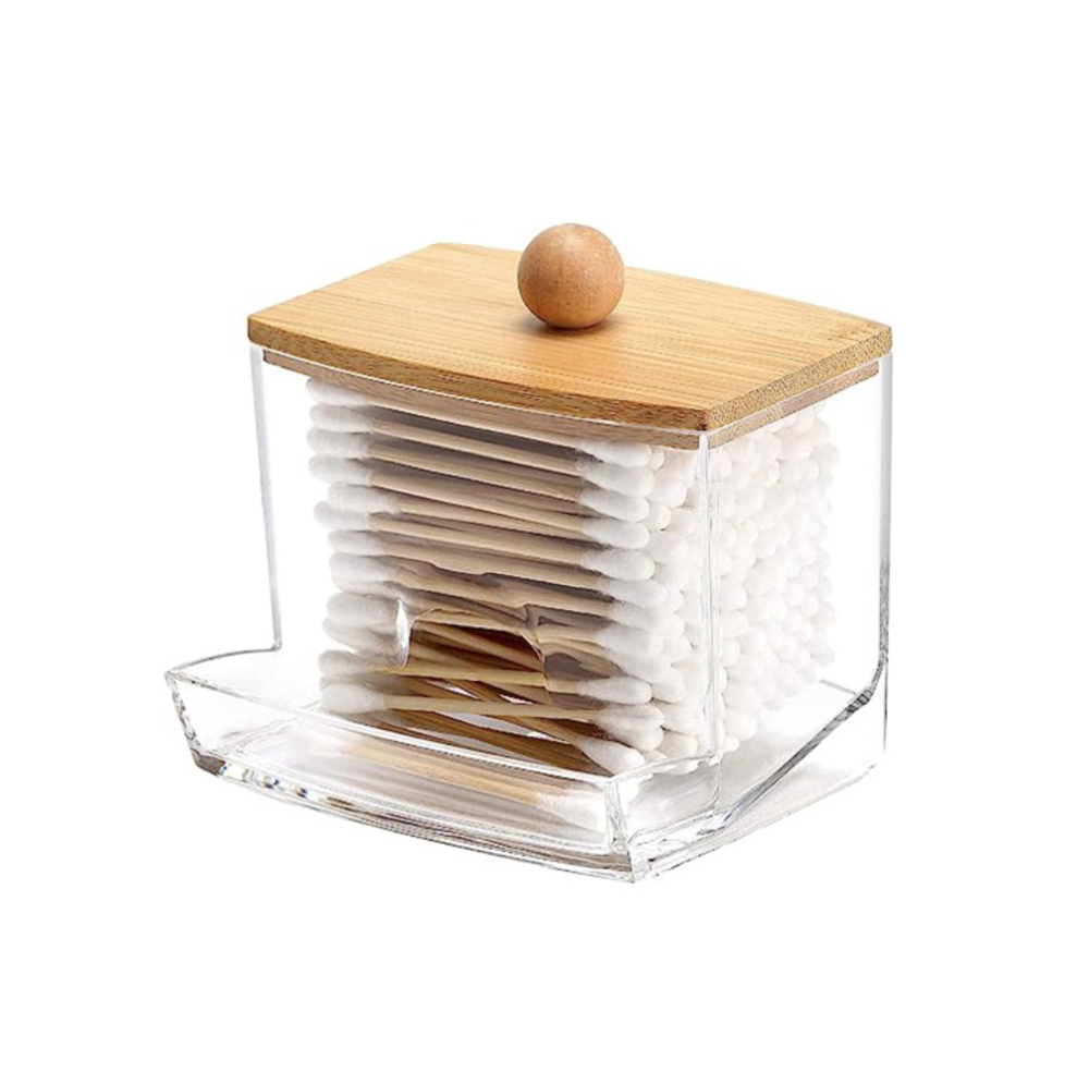 Rectangular organiser for cotton buds, bamboo cover