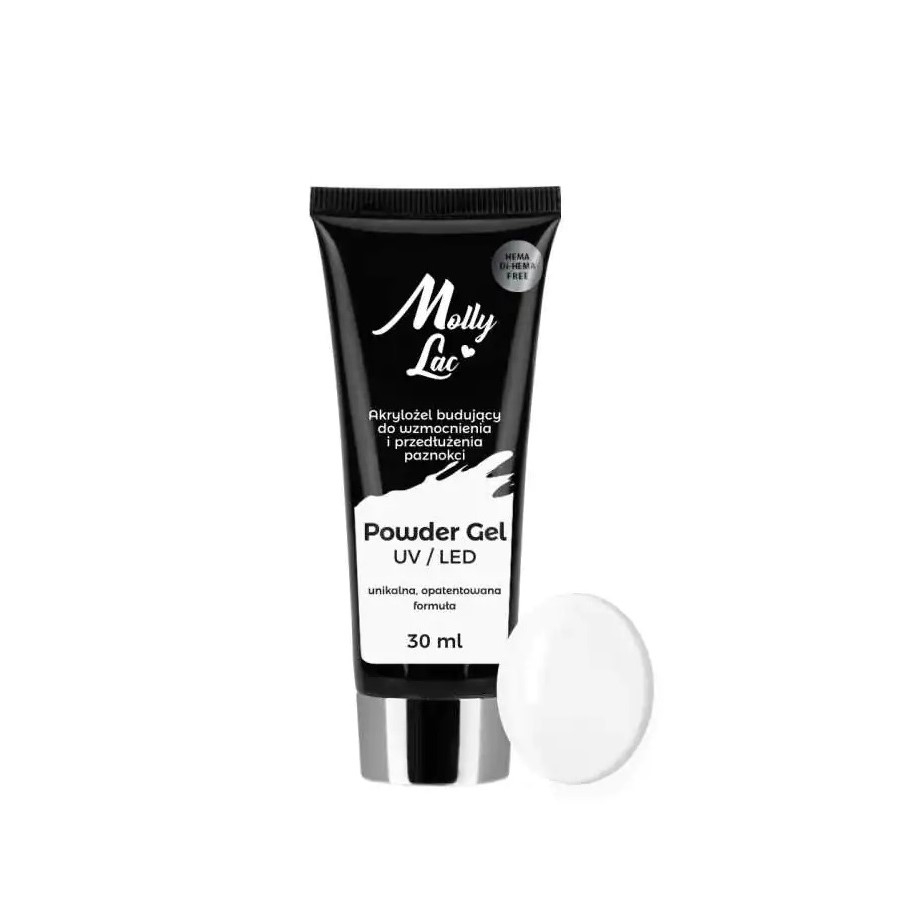 Akrylożel budujący  MollyLac Hema/di-Hema free White nr 02, 30 g