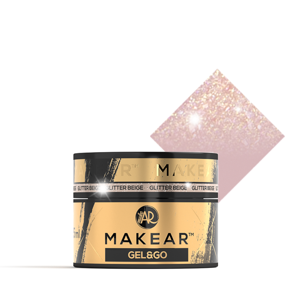 &quot;Makear Gel&amp;Go&quot; statybinis gelis GG25 Glitter Beige, 15 ml