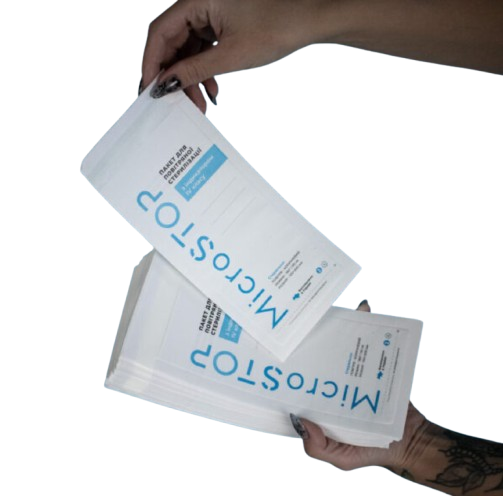 Microstop sterilisation pouches with indicator 100*200 (100 pcs. op.), white kraft