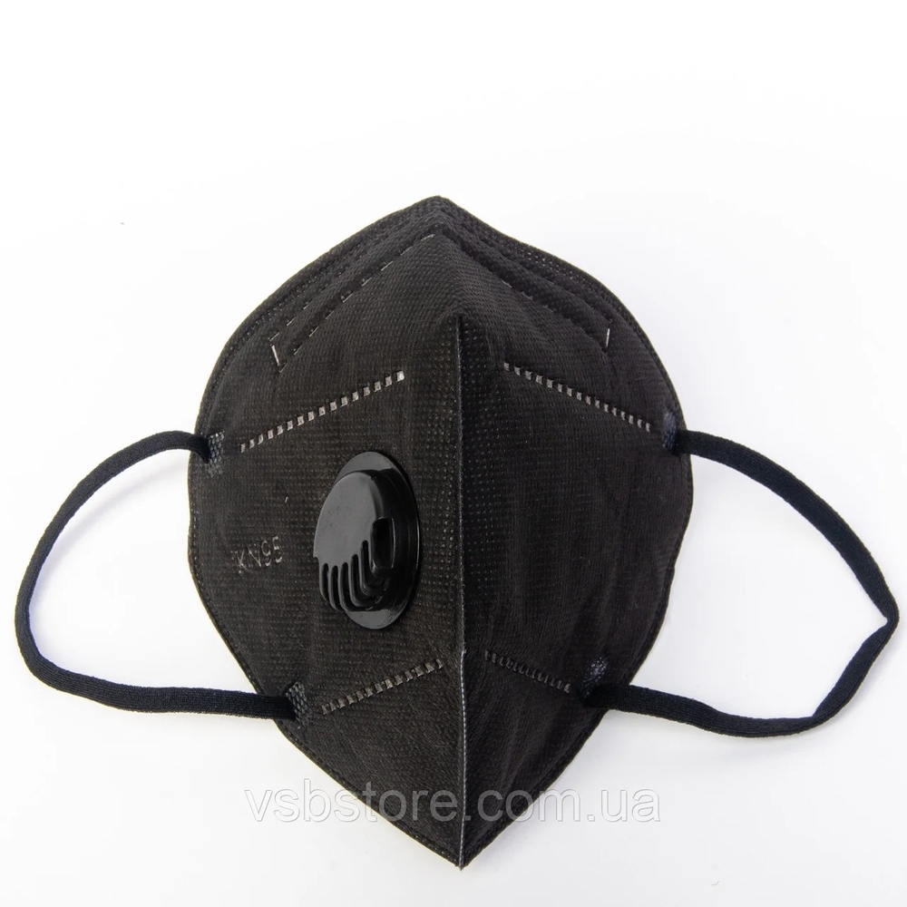 Респіратор-маска KN95 шестишарова з клапаном (1 шт), чорна