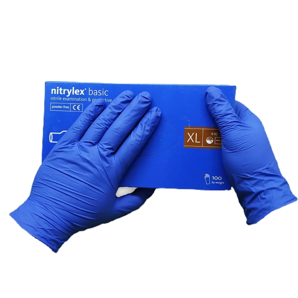 Rękawiczki nitrylowe MERCATOR Nitrylex Basic bezpudrowe XL, (200 szt./op.), niebieskie