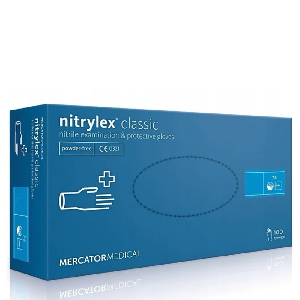 Rękawiczki nitrylowe MERCATOR Nitrylex Classic bezpudrowe L, (100 szt./op.), niebieskie