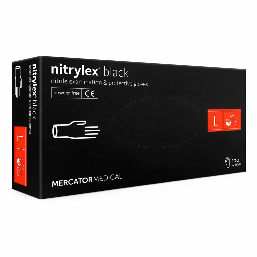 Rękawiczki nitrylowe Mercator Nitrylex Black bezpudrowe L (100 szt. op.), czarne