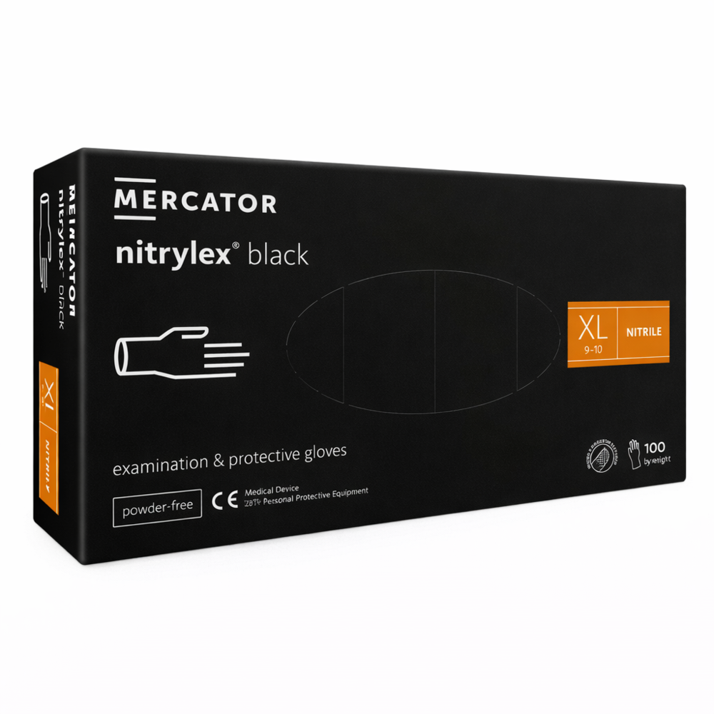 Mercator Nitrylex Black powder-free nitrile gloves XL (100 pcs.), black