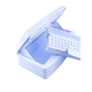 Sterilisation container with lifting mechanism, blue