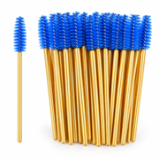 Щеточка для ресниц нейлоновая ForMe ручка золотая, ворс синий (50 шт/уп)