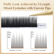 Lashes Nagaraku Camellia 12 lines Mix D, 0.07, 9-10-11 mm