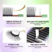 Nagaraku Single Tip 2D Y-Shape Black Eyelashes Mix C, 0.07, 8-15 mm