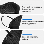 Maska filtrująca KN95 sześciowarstwowa bez zaworu (1 szt.), czarna